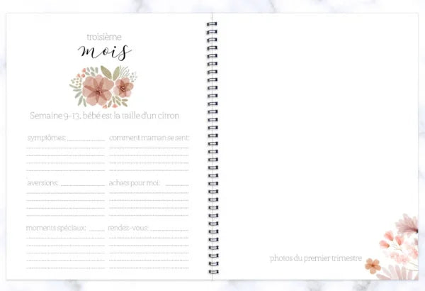 Livre souvenir-Combo grossesse-bébé – Fleurs aquarelle