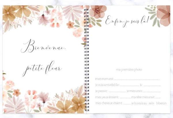 Livre souvenir-Combo grossesse-bébé – Fleurs aquarelle